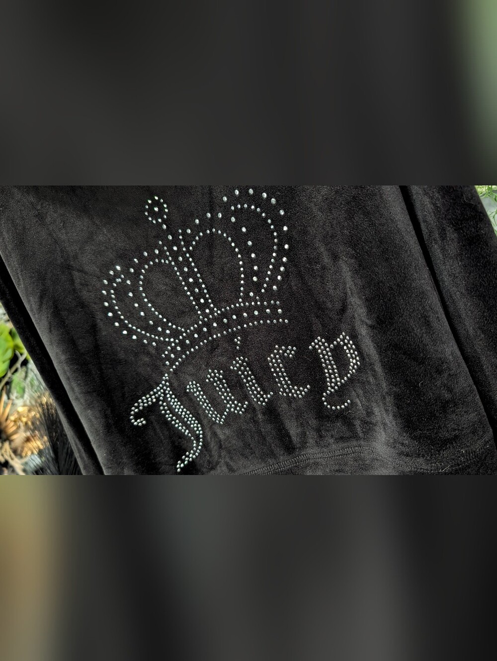Juicy Couture Black Rhinestone Crown Crop Velour Hoodie XL NWT
